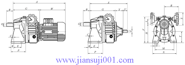 MBNW-C、MBNWY-C單級(jí)齒輪減速機(jī)組合外形及安裝尺寸