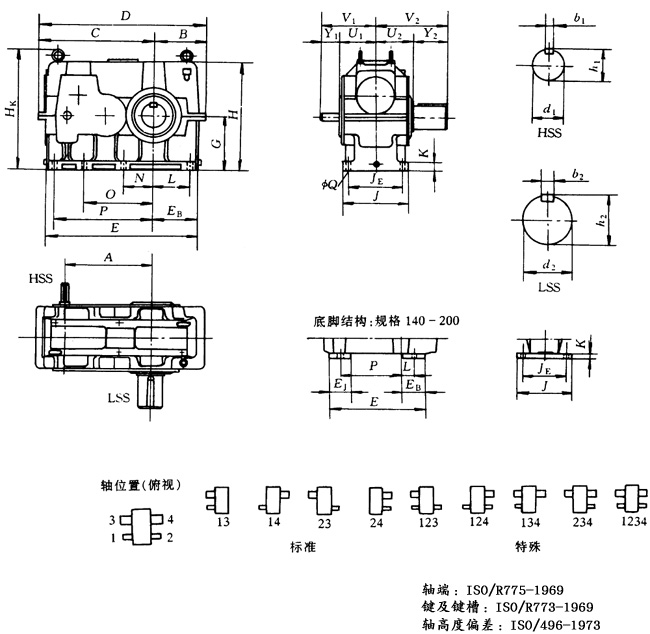 3C140N～400N型三級(jí)斜齒輪減速器外形尺寸